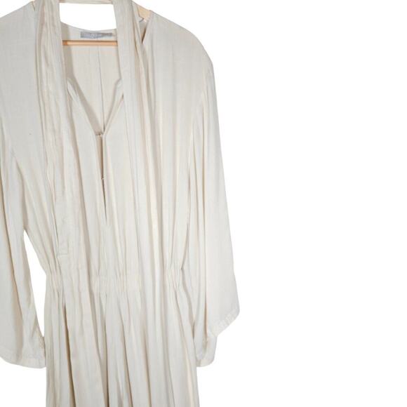 Indah Jumpsuit Small Cream Linen Blend Long Sleeves Neck Tie One Piece Outfit - Picture 2 of 15